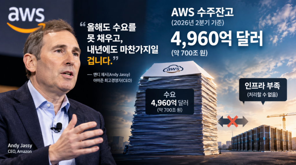 AWS 앤디 재시(Andy Jassy) 최고경영자가 실적발표 자리에서 한 말은 충격적이었다. "올해도 수요를 못 채우고, 내년에도 마찬가지일 겁니다." 아마존 최고경영자의 입에서 나온 이 고백은 현재 클라우드 시장이 어떤 상황인지 적나라하게 보여준다.