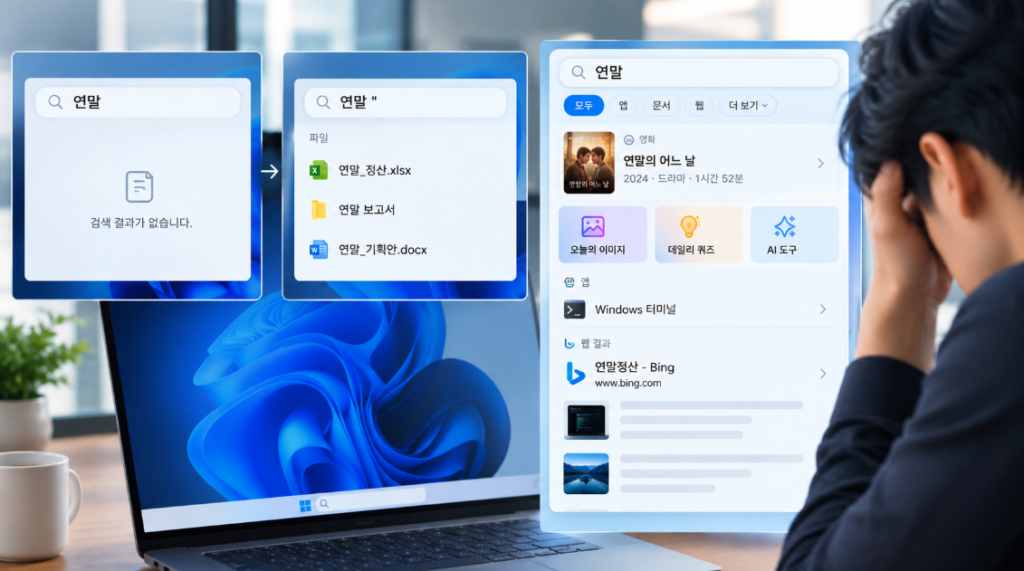 누구든 모니터 바탕화면에 폴더 명을 길게 생성하지는 않는다. 몇 해전, 연말정산에 필요한 서류들을 살펴보려 윈도우 검색창에 '연말'를 쳤더니 아무것도 나오지 않았다.