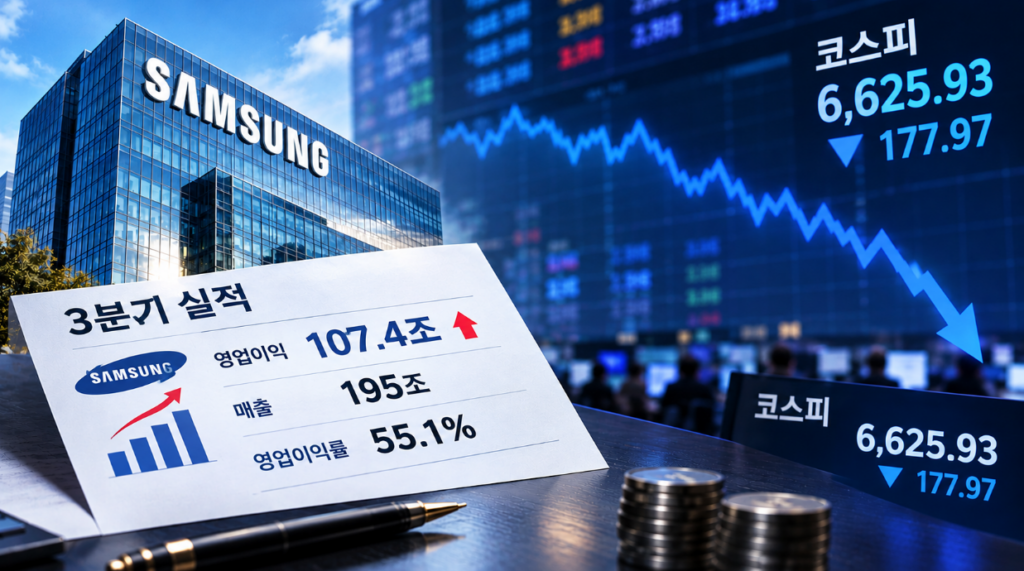 삼성전자는 3분기 영업이익 107조 4,000억 원을 기록했다고 발표했다. 국내 기업 최초로 분기 영업이익 100조 원을 넘긴 순간이었다.